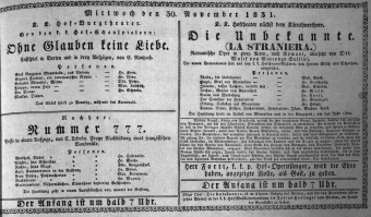 Theaterzettel (Oper und Burgtheater in Wien) 18311130 Seite: 1