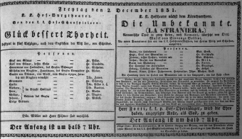 Theaterzettel (Oper und Burgtheater in Wien) 18311202 Seite: 1
