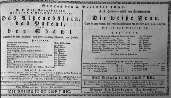 Theaterzettel (Oper und Burgtheater in Wien) 18311203 Seite: 1