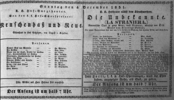 Theaterzettel (Oper und Burgtheater in Wien) 18311204 Seite: 1