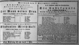 Theaterzettel (Oper und Burgtheater in Wien) 18311207 Seite: 1