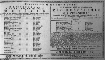 Theaterzettel (Oper und Burgtheater in Wien) 18311209 Seite: 1