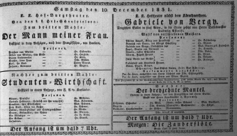 Theaterzettel (Oper und Burgtheater in Wien) 18311210 Seite: 1