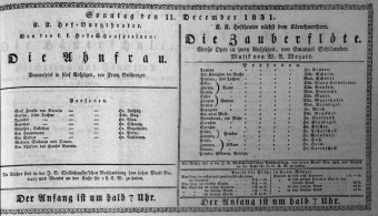 Theaterzettel (Oper und Burgtheater in Wien) 18311211 Seite: 1