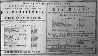 Theaterzettel (Oper und Burgtheater in Wien) 18311212 Seite: 1