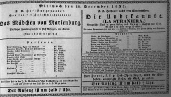 Theaterzettel (Oper und Burgtheater in Wien) 18311214 Seite: 1