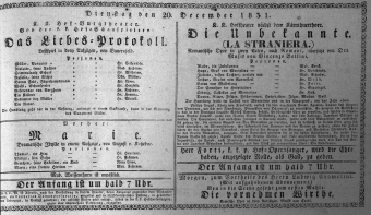 Theaterzettel (Oper und Burgtheater in Wien) 18311220 Seite: 1