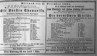 Theaterzettel (Oper und Burgtheater in Wien) 18311221 Seite: 1