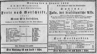 Theaterzettel (Oper und Burgtheater in Wien) 18320102 Seite: 1