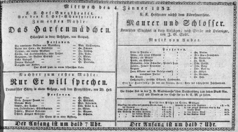 Theaterzettel (Oper und Burgtheater in Wien) 18320104 Seite: 1