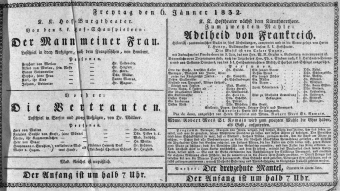 Theaterzettel (Oper und Burgtheater in Wien) 18320106 Seite: 1