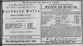 Theaterzettel (Oper und Burgtheater in Wien) 18320109 Seite: 1