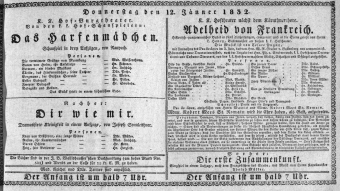 Theaterzettel (Oper und Burgtheater in Wien) 18320112 Seite: 1