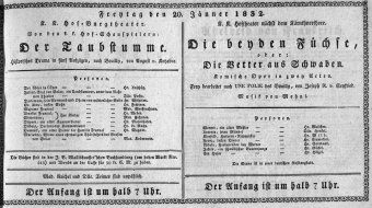 Theaterzettel (Oper und Burgtheater in Wien) 18320120 Seite: 1
