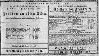 Theaterzettel (Oper und Burgtheater in Wien) 18320123 Seite: 1