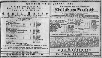 Theaterzettel (Oper und Burgtheater in Wien) 18320125 Seite: 1