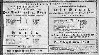 Theaterzettel (Oper und Burgtheater in Wien) 18320201 Seite: 1