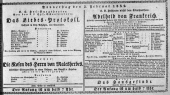 Theaterzettel (Oper und Burgtheater in Wien) 18320202 Seite: 1