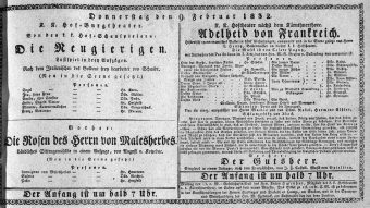 Theaterzettel (Oper und Burgtheater in Wien) 18320209 Seite: 1