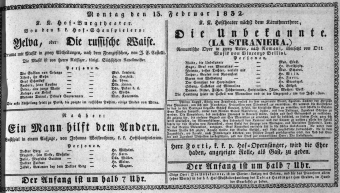 Theaterzettel (Oper und Burgtheater in Wien) 18320213 Seite: 1