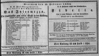 Theaterzettel (Oper und Burgtheater in Wien) 18320215 Seite: 1