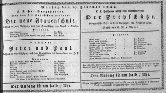 Theaterzettel (Oper und Burgtheater in Wien) 18320220 Seite: 1