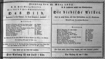 Theaterzettel (Oper und Burgtheater in Wien) 18320323 Seite: 1