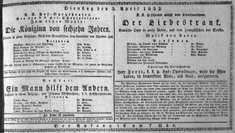 Theaterzettel (Oper und Burgtheater in Wien) 18320403 Seite: 1