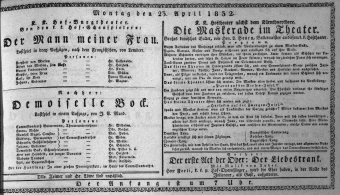 Theaterzettel (Oper und Burgtheater in Wien) 18320423 Seite: 1