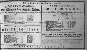 Theaterzettel (Oper und Burgtheater in Wien) 18320424 Seite: 1