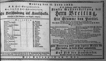 Theaterzettel (Oper und Burgtheater in Wien) 18320611 Seite: 1