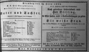 Theaterzettel (Oper und Burgtheater in Wien) 18320619 Seite: 1