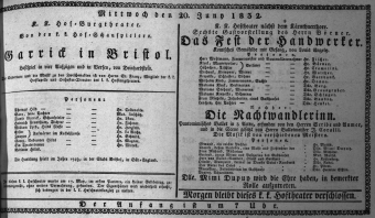 Theaterzettel (Oper und Burgtheater in Wien) 18320620 Seite: 1