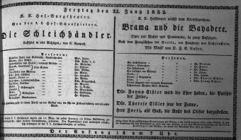 Theaterzettel (Oper und Burgtheater in Wien) 18320622 Seite: 1