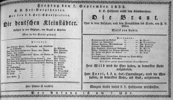 Theaterzettel (Oper und Burgtheater in Wien) 18320907 Seite: 1