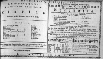 Theaterzettel (Oper und Burgtheater in Wien) 18320919 Seite: 1