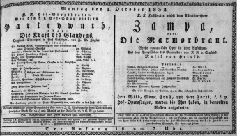 Theaterzettel (Oper und Burgtheater in Wien) 18321001 Seite: 1