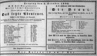 Theaterzettel (Oper und Burgtheater in Wien) 18321005 Seite: 1