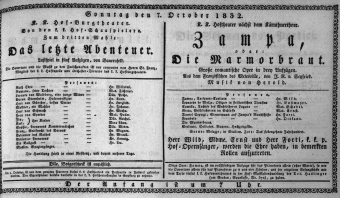 Theaterzettel (Oper und Burgtheater in Wien) 18321007 Seite: 1
