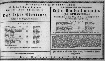 Theaterzettel (Oper und Burgtheater in Wien) 18321009 Seite: 1