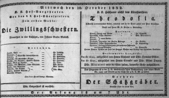 Theaterzettel (Oper und Burgtheater in Wien) 18321010 Seite: 1