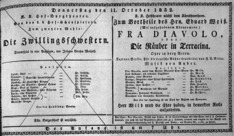Theaterzettel (Oper und Burgtheater in Wien) 18321011 Seite: 1