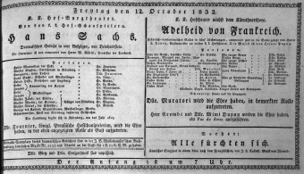 Theaterzettel (Oper und Burgtheater in Wien) 18321012 Seite: 1
