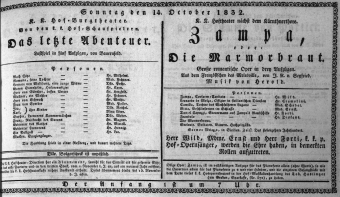 Theaterzettel (Oper und Burgtheater in Wien) 18321014 Seite: 1