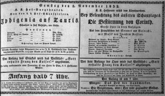 Theaterzettel (Oper und Burgtheater in Wien) 18321103 Seite: 1