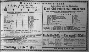 Theaterzettel (Oper und Burgtheater in Wien) 18321107 Seite: 1