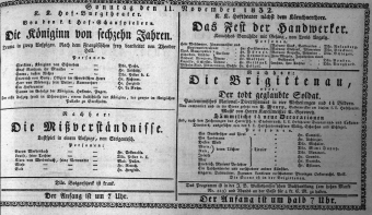 Theaterzettel (Oper und Burgtheater in Wien) 18321111 Seite: 1