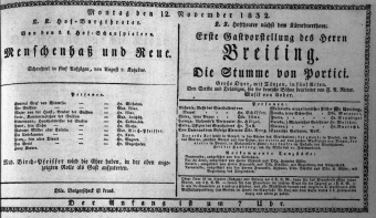 Theaterzettel (Oper und Burgtheater in Wien) 18321112 Seite: 1
