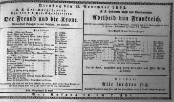 Theaterzettel (Oper und Burgtheater in Wien) 18321113 Seite: 1