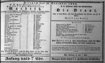 Theaterzettel (Oper und Burgtheater in Wien) 18321114 Seite: 1